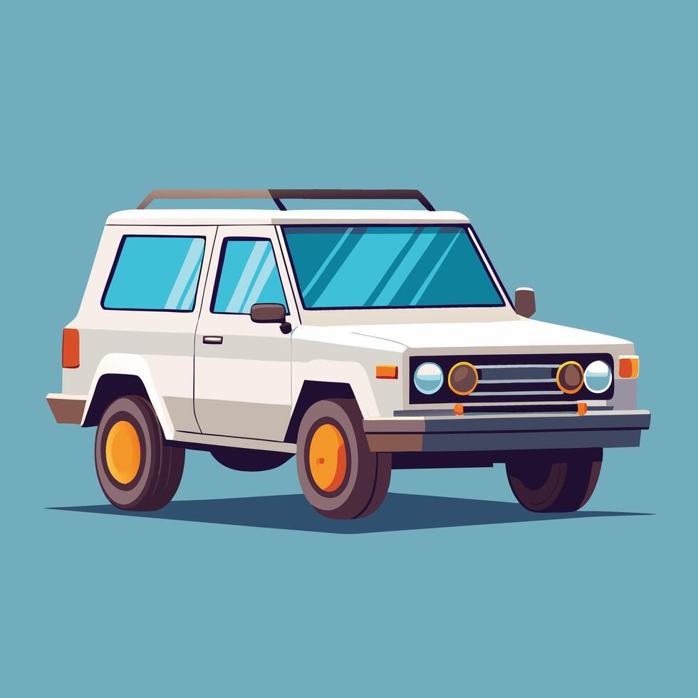 White Suv Illustration Against Teal Background vector