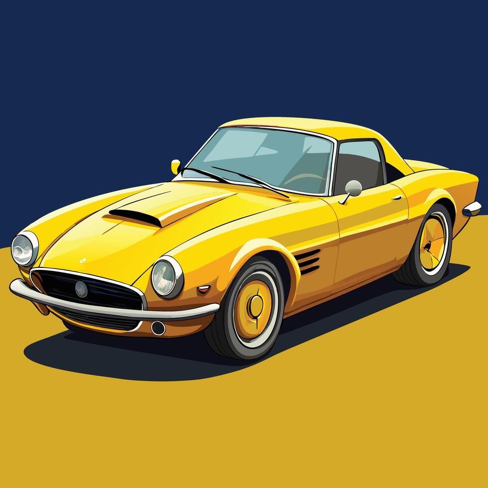 Illustration Of Vintage Yellow Classic Car vector