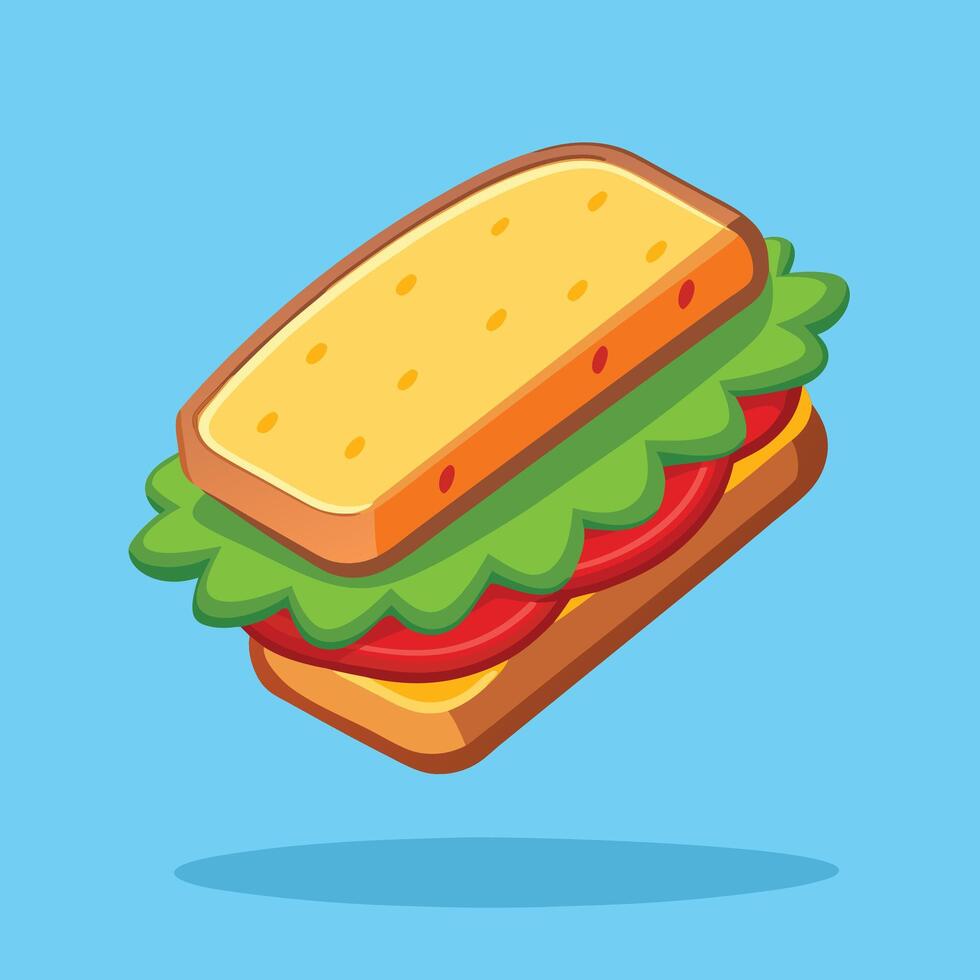 Cartoon Sandwich With Filling On Blue Background vector