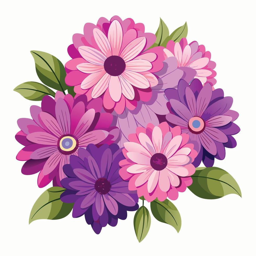 Elegant Bouquet Of Pink And Purple Flowers vector