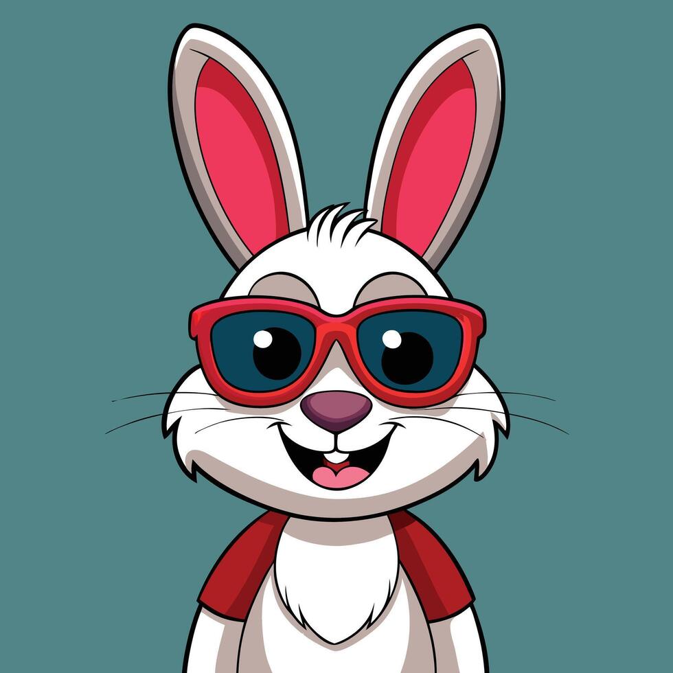 Cool Rabbit Cartoon Wearing Red Sunglasses vector