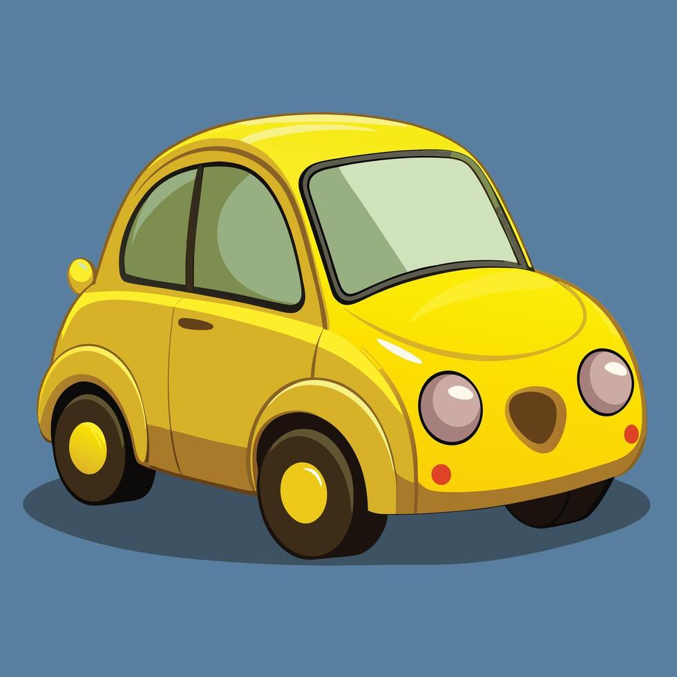 Cartoon Yellow Car Simple Cute Design vector