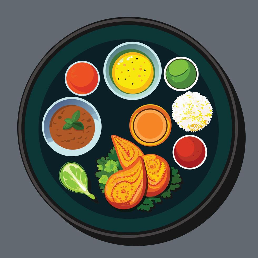 Indian Thali With Traditional Food Assortment vector