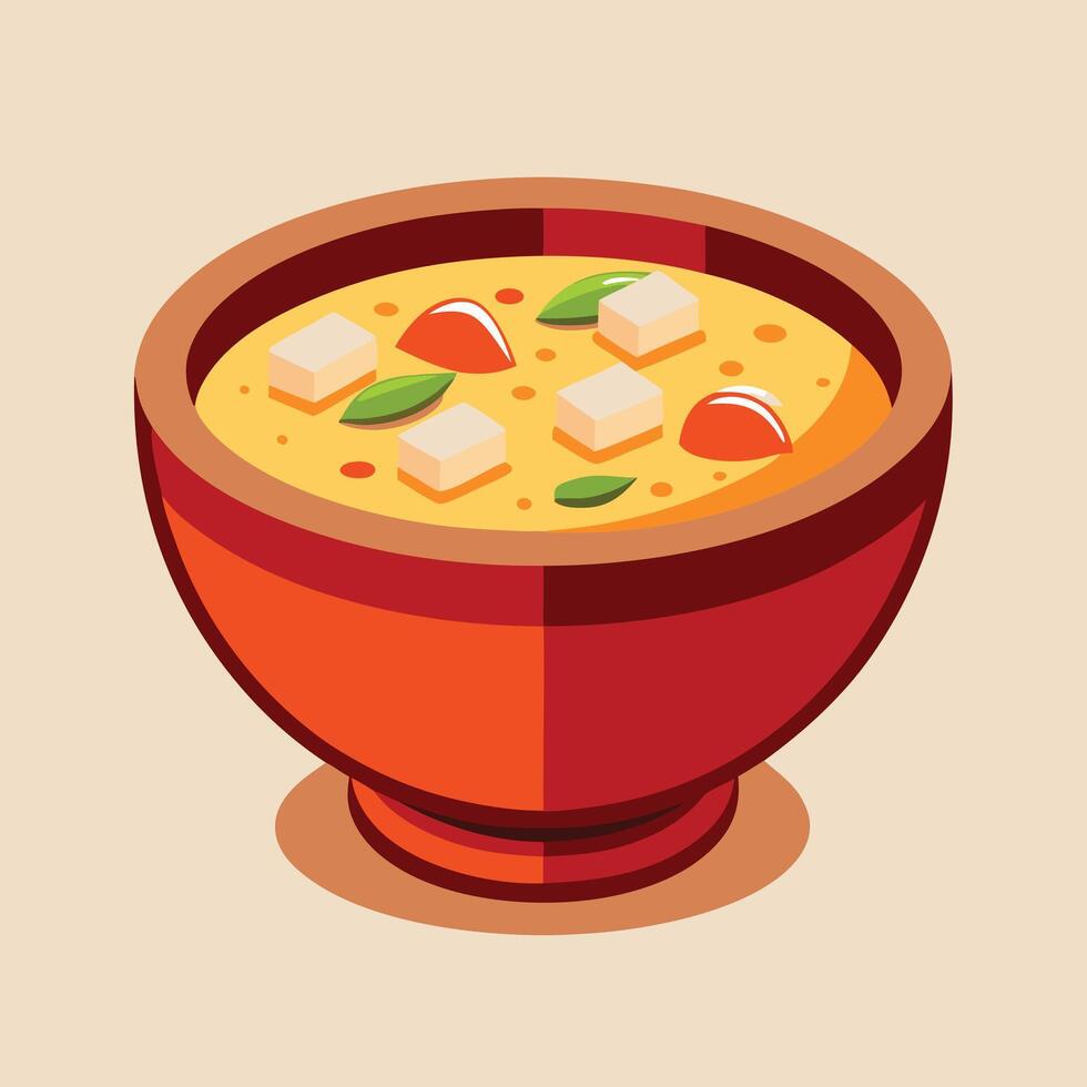 Isometric Bowl With Soup And Tofu vector