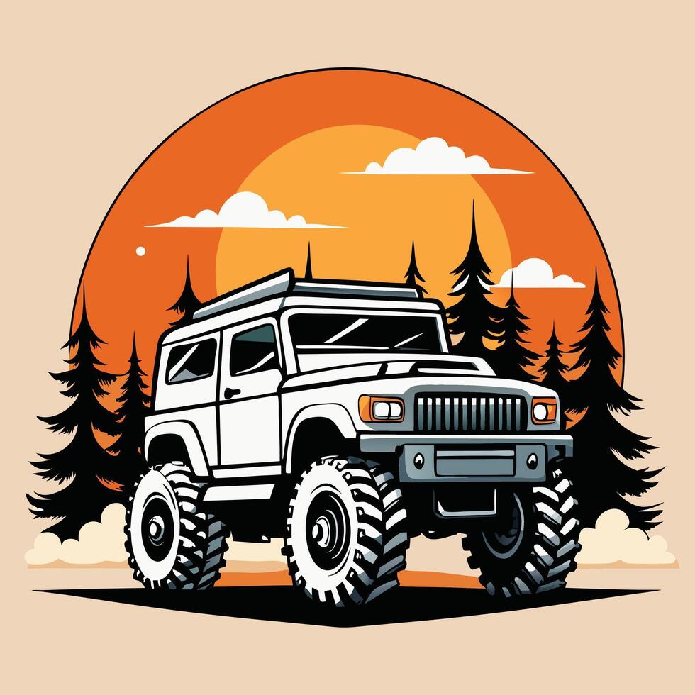 Off Road Vehicle Adventure Sunset Illustration vector