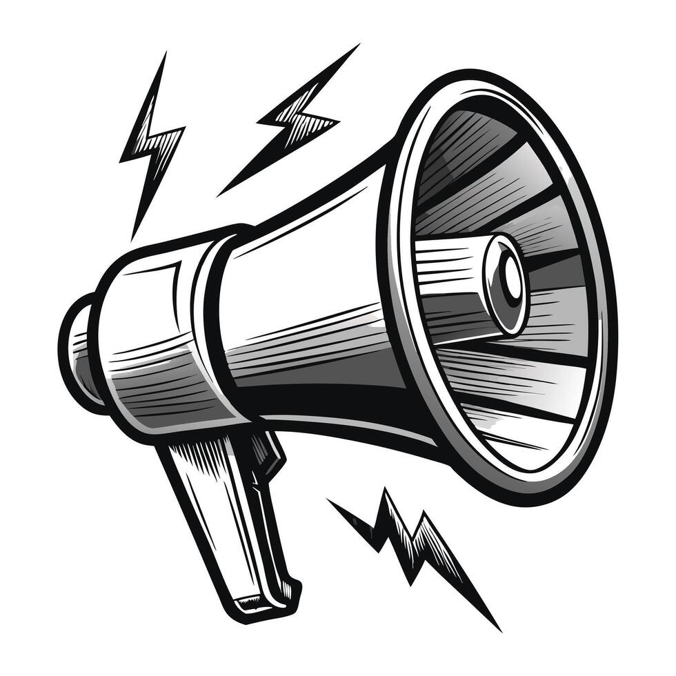 Megaphone With Lightning In Black Style vector