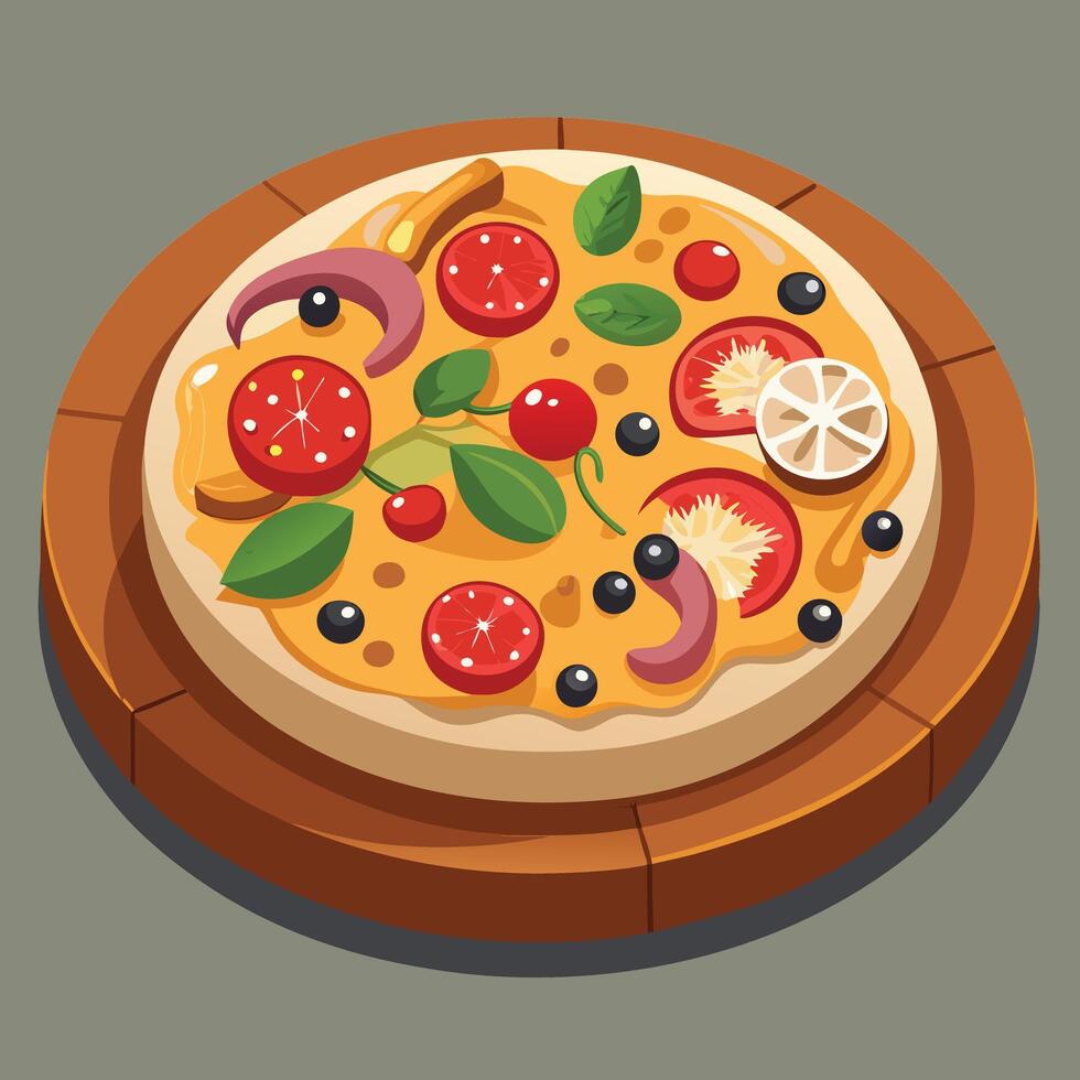Stylized Pizza On A Wooden Board vector