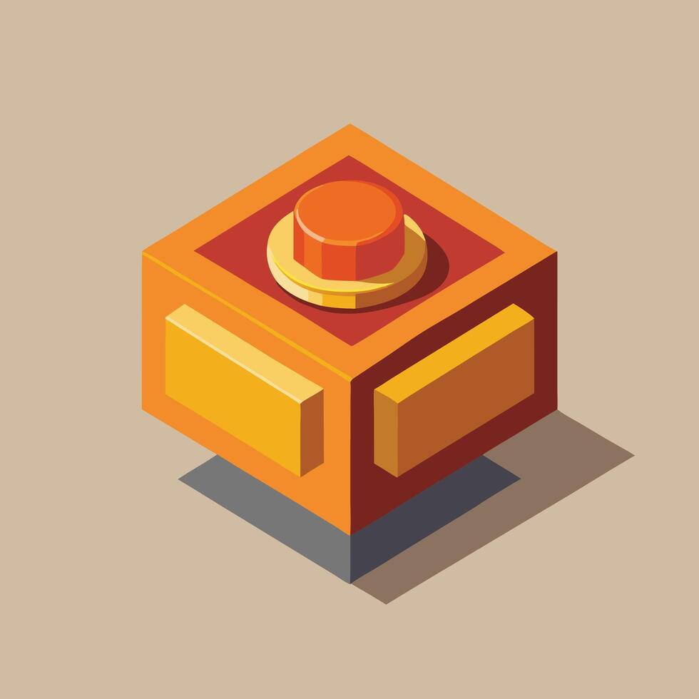 Orange Isometric Cube With Round Button vector