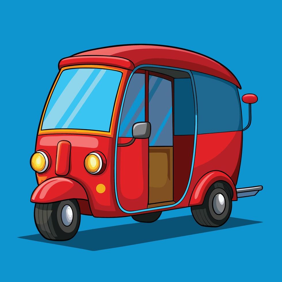 Red Cartoon Auto Rickshaw Blue Background vector