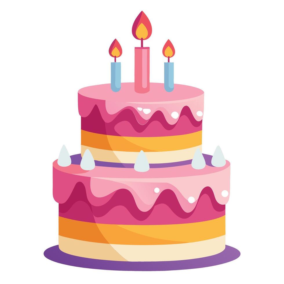 Two Tier Colorful Birthday Cake With Candles vector
