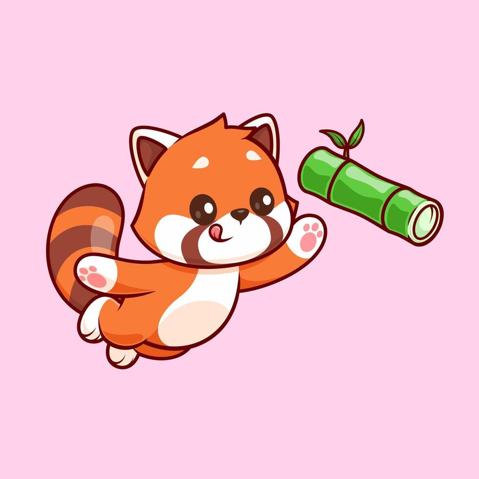 Cute Red Panda Catching Bamboo vector