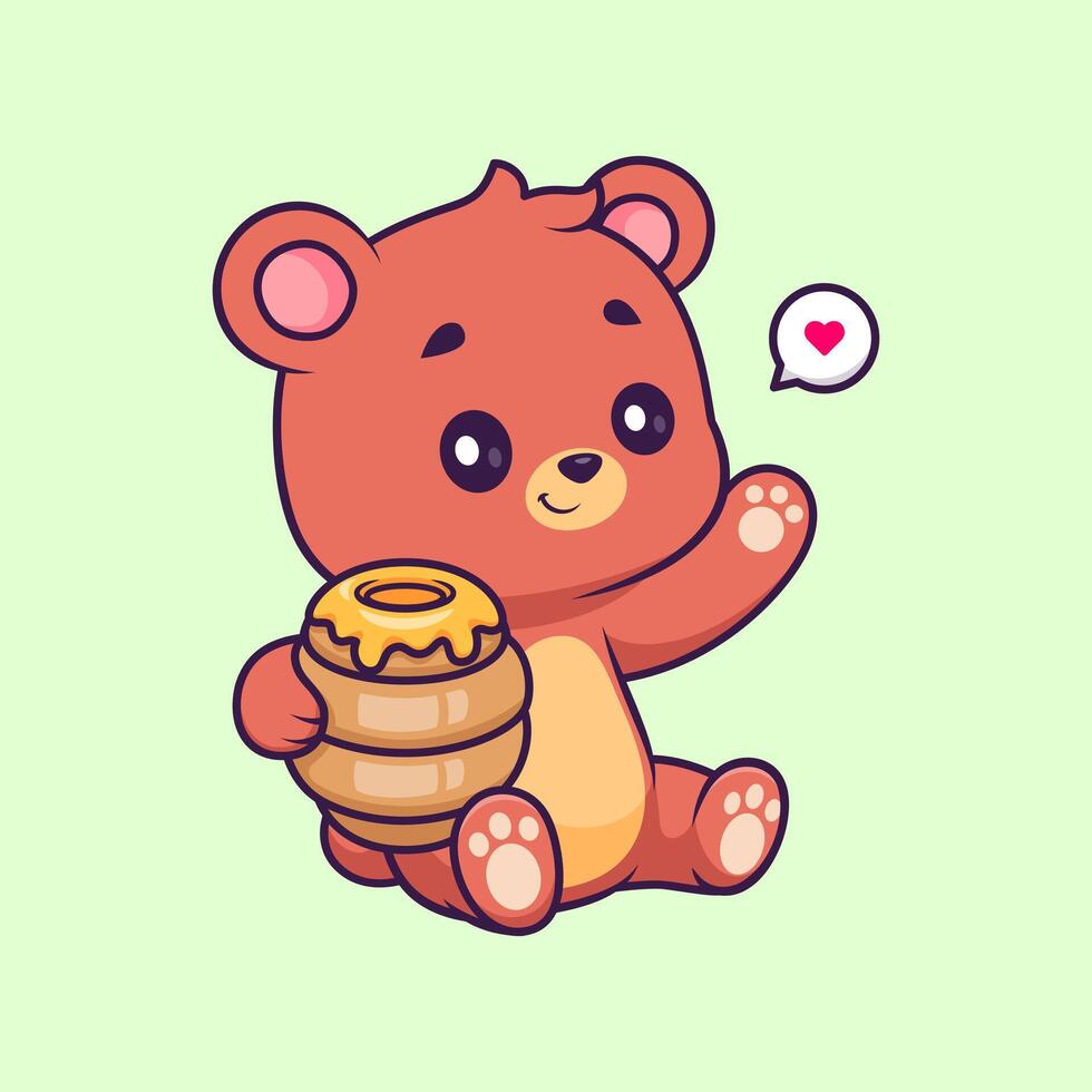 Cute Bear Holding Honeycomb Cartoon And Waving Hand vector