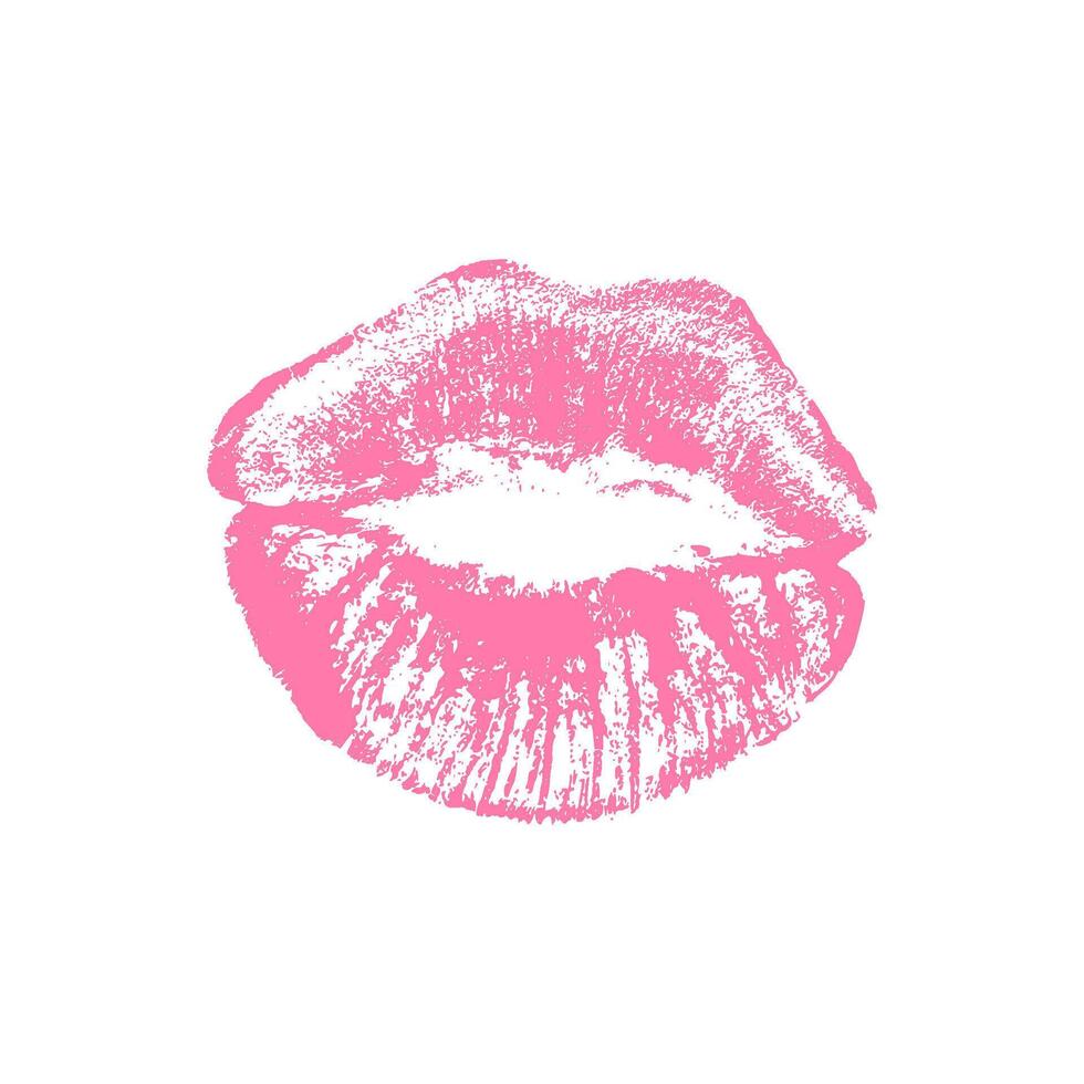 pink lipstick kiss print. Sensual female lip imprint on white background. vector