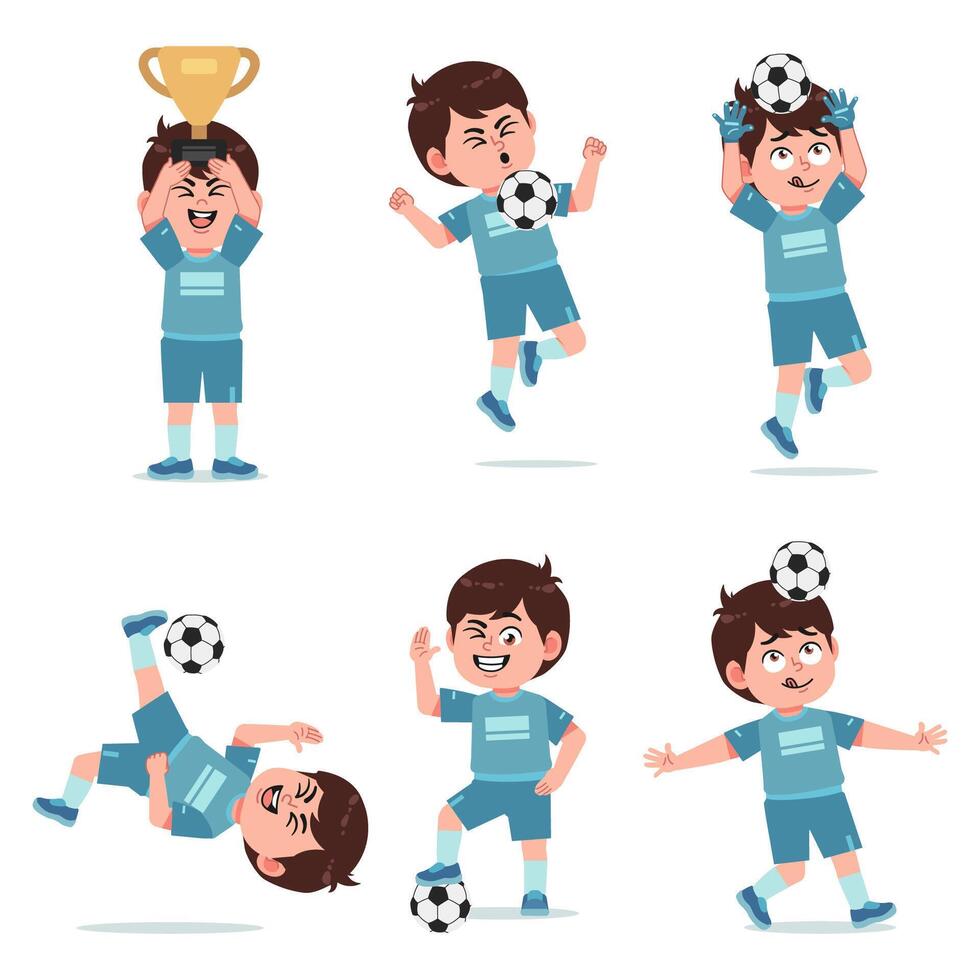 Cartoon Character Playing Football different pose vector