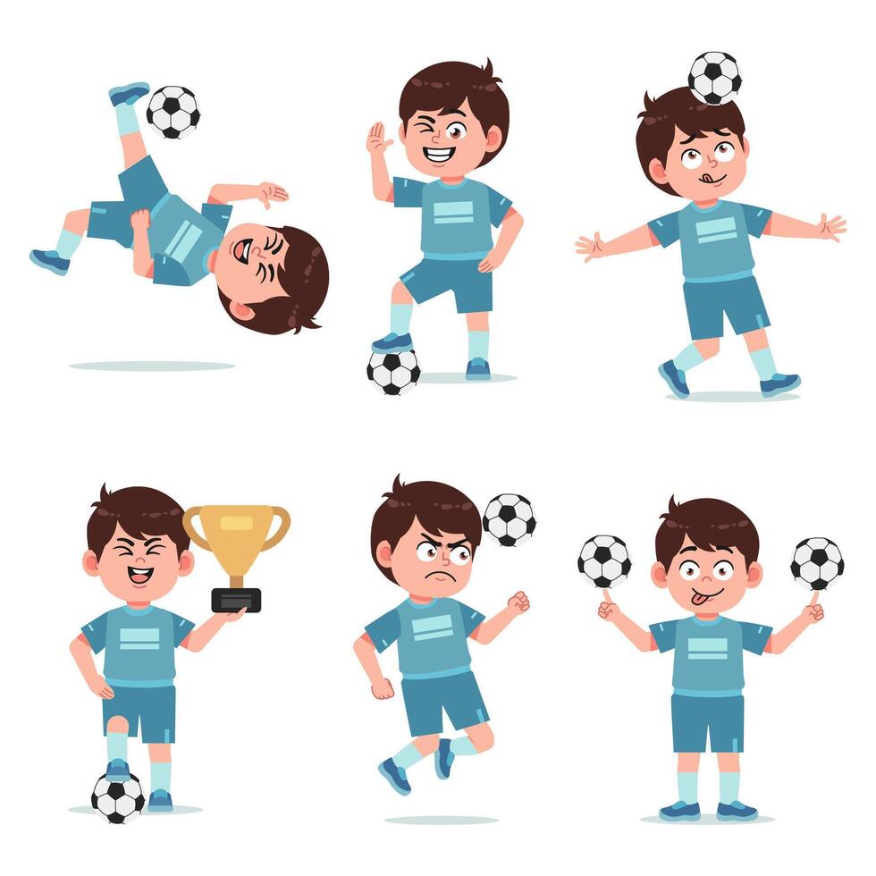 Boy Cartoon Character Playing Football different pose vector