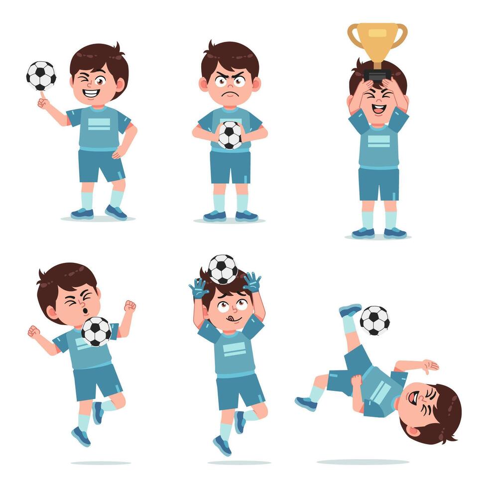 Boy Cartoon Character Playing Football collections vector