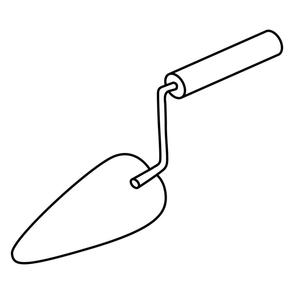 Hand drawn doodle trowel illustration, black outline. Ideal for masonry, plastering, gardening, and construction projects vector