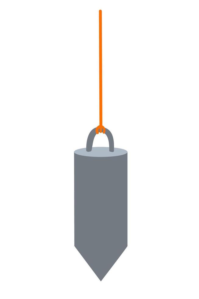 Plumb bob suspended on an orange string, hand drawn flat illustration. vector