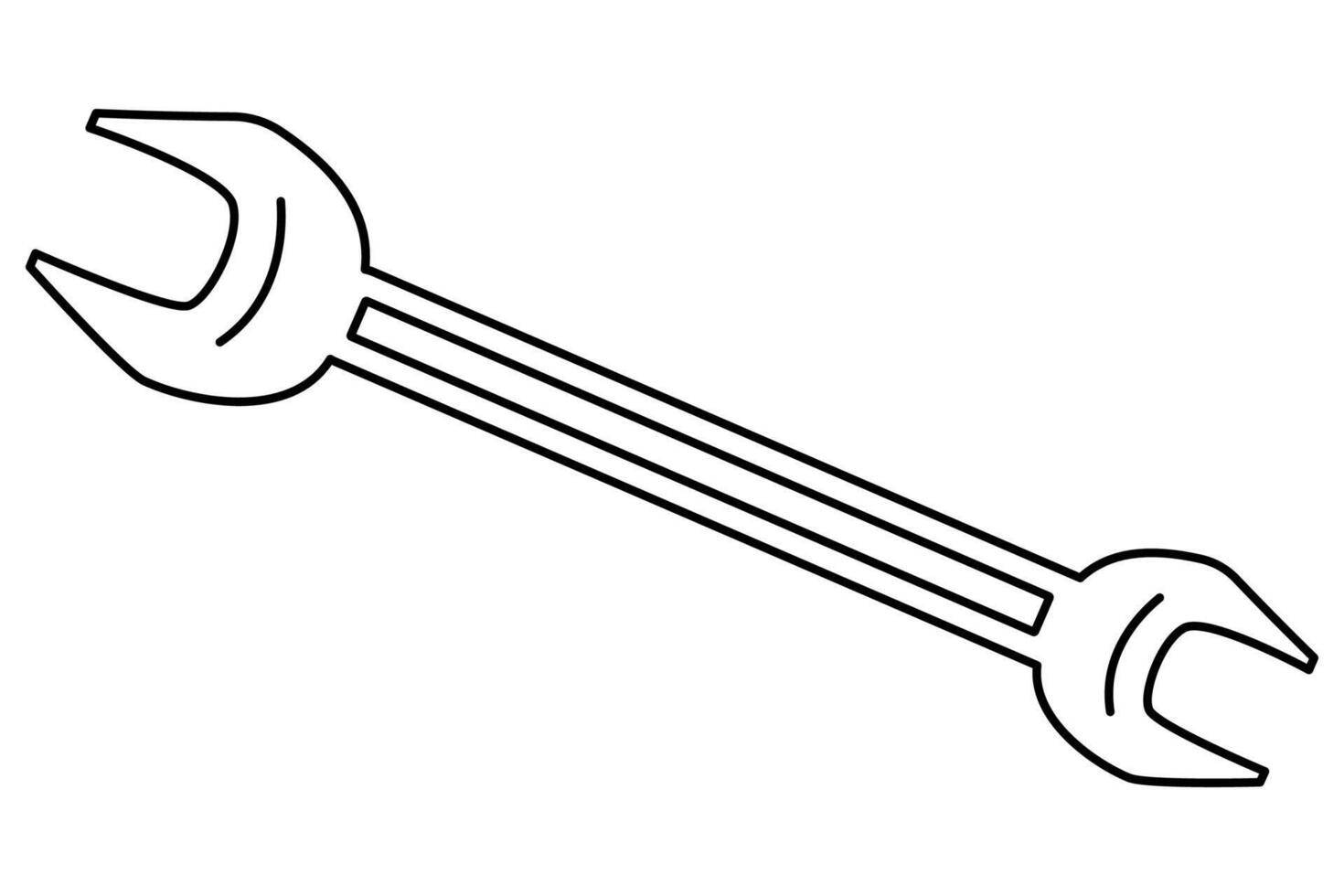 Hand drawn doodle illustration of a double open-end wrench, simple outline. Perfect for repair, maintenance, and construction toolkits vector