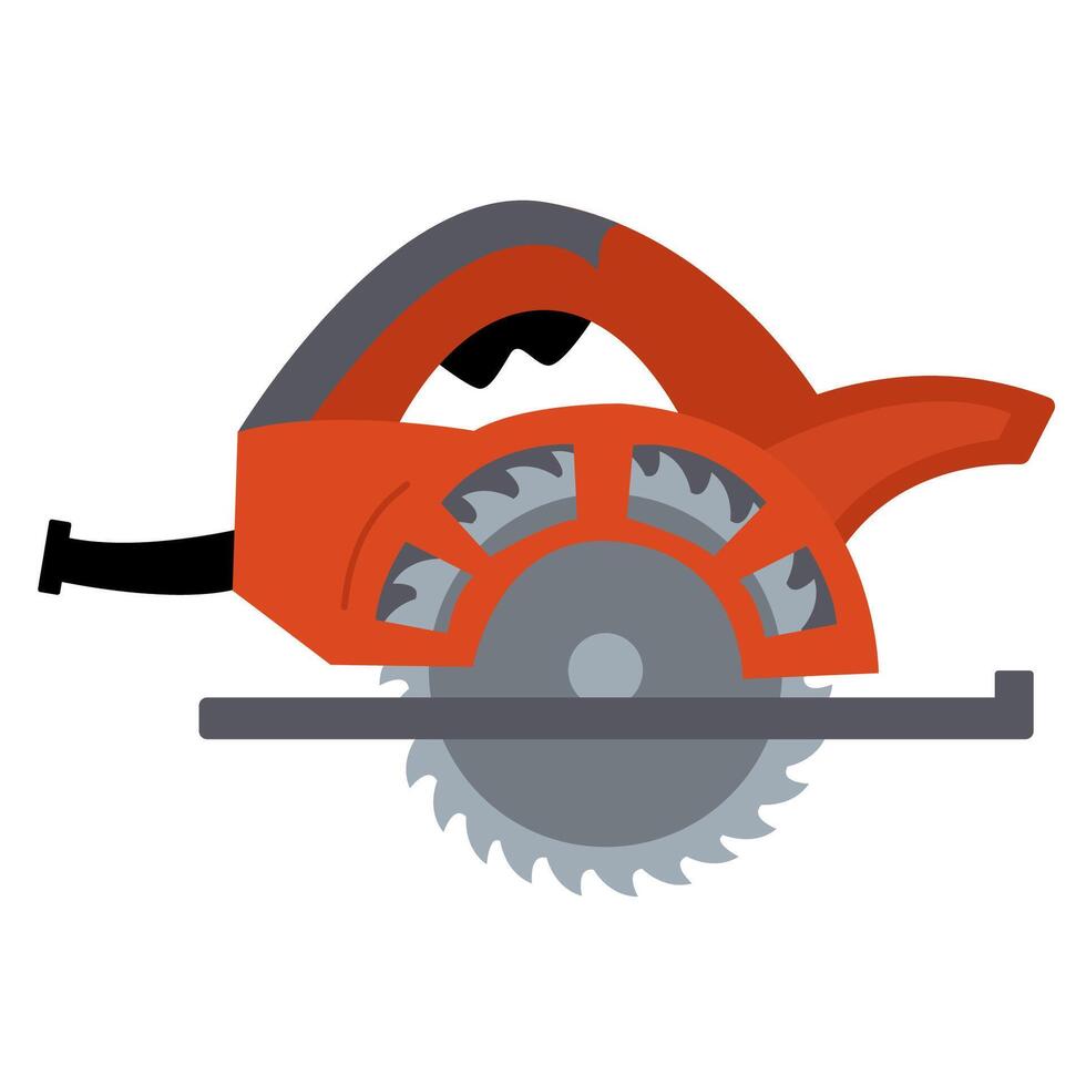 Flat illustration of a circular saw for construction, woodworking, and home renovation projects. vector