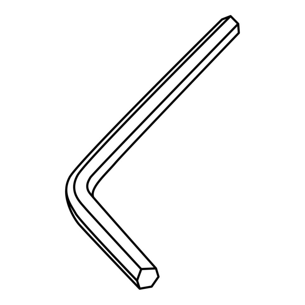 Hand drawn doodle hex key Allen wrench illustration, black outline vector