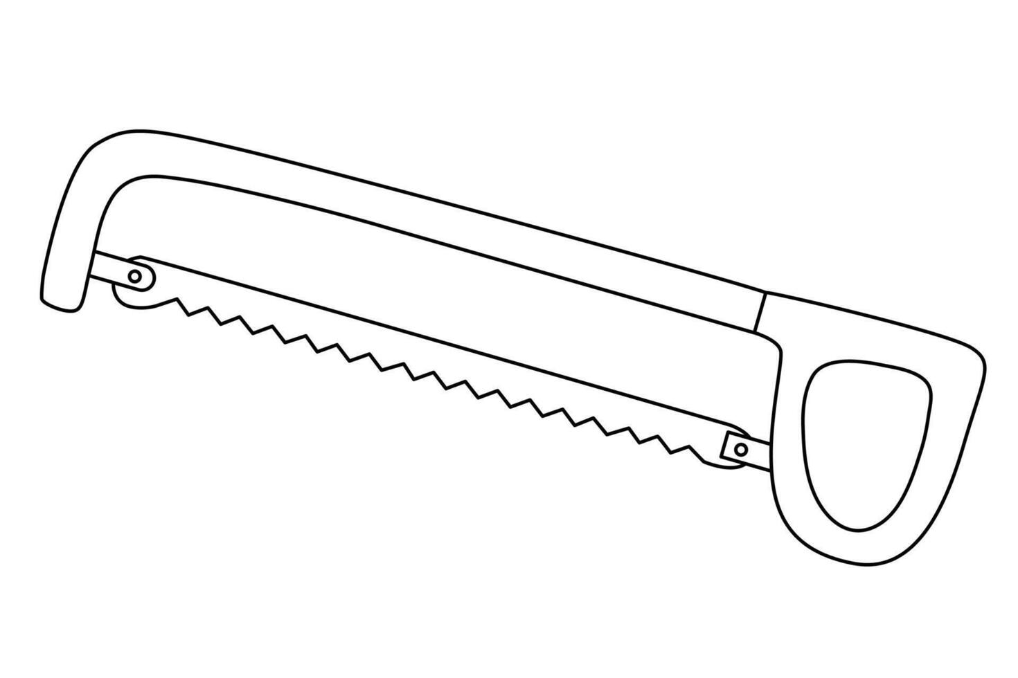Hand drawn doodle hand hacksaw illustration, black outline vector