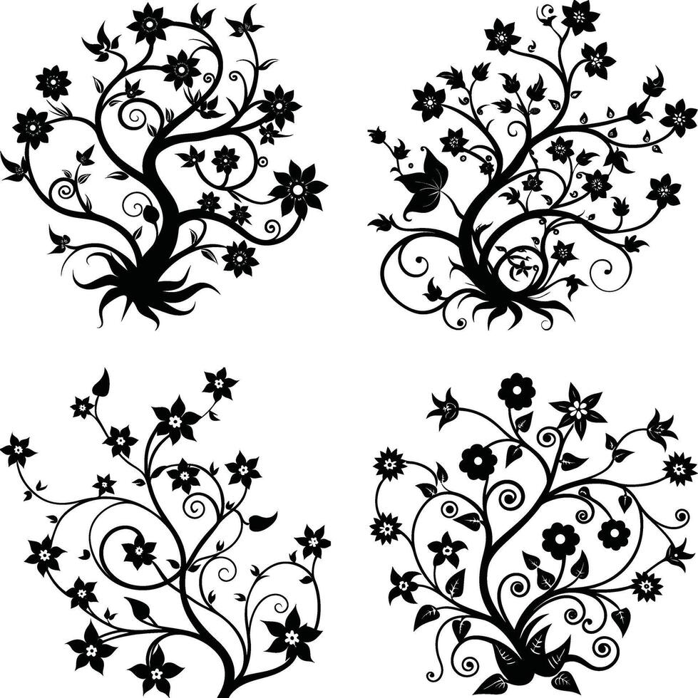 Floral Bundle Decorative Black Flower Graphics Scalable Assortment for Illustration and Projects vector