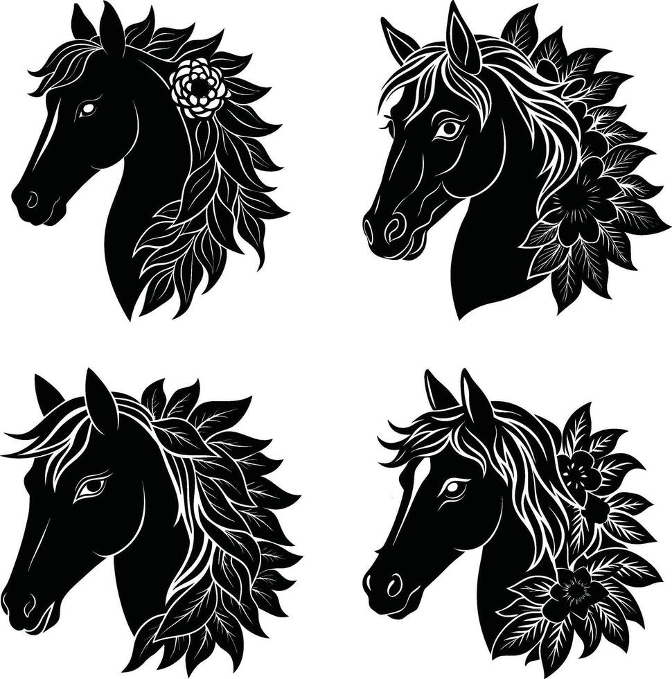 Graphic horse head black white vector