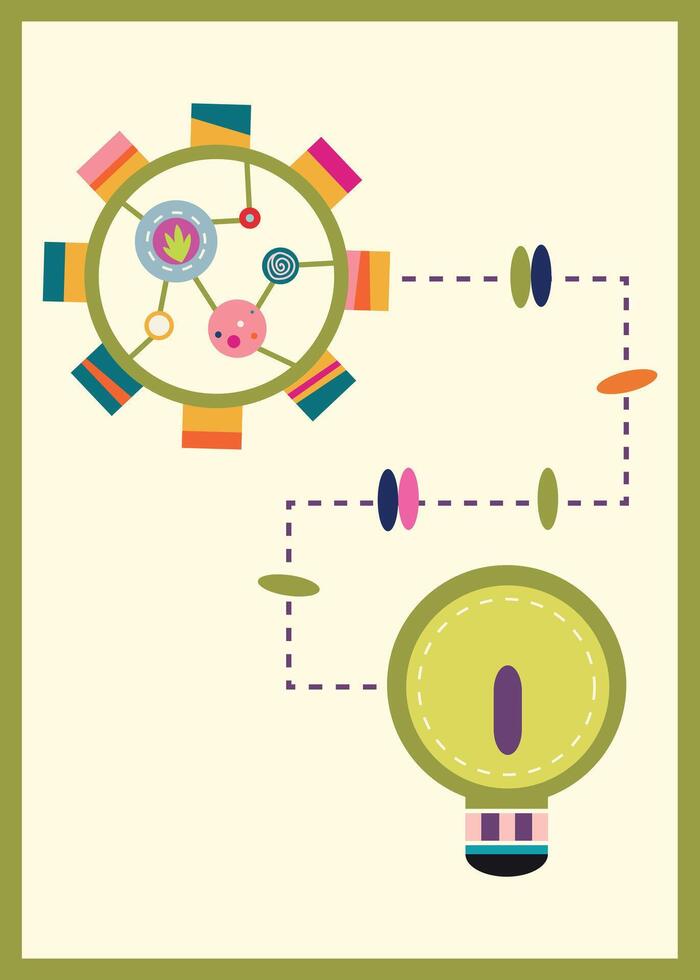 Conceptual Illustration of an Electrical Circuit with a Lightbulb and Gear vector