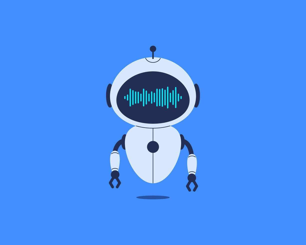 Robot with audio waveform on screen. illustration for AI assistant, speech recognition and voice command interface vector