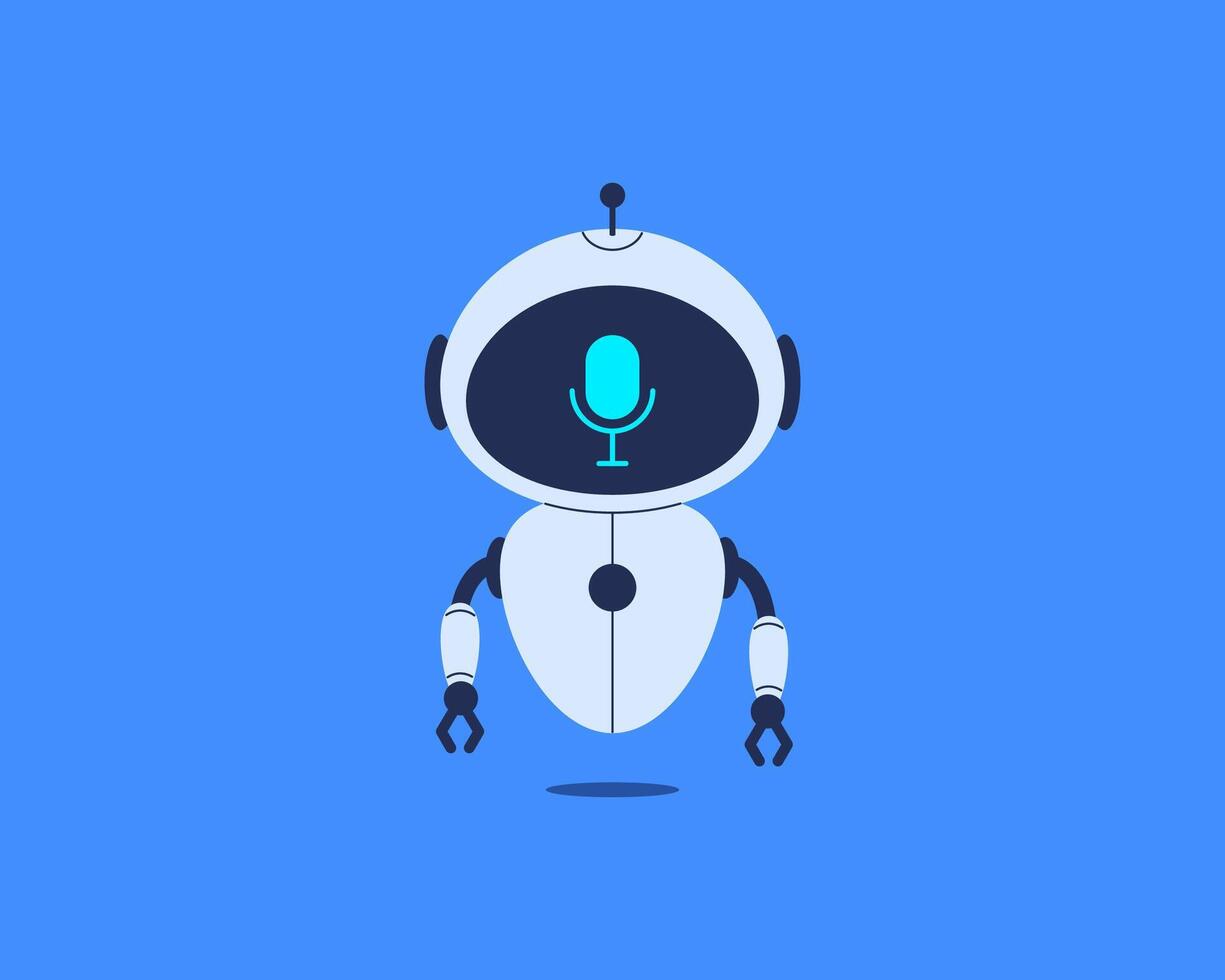 Robot with microphone icon on screen. illustration for voice assistant, speech recognition and AI communication vector