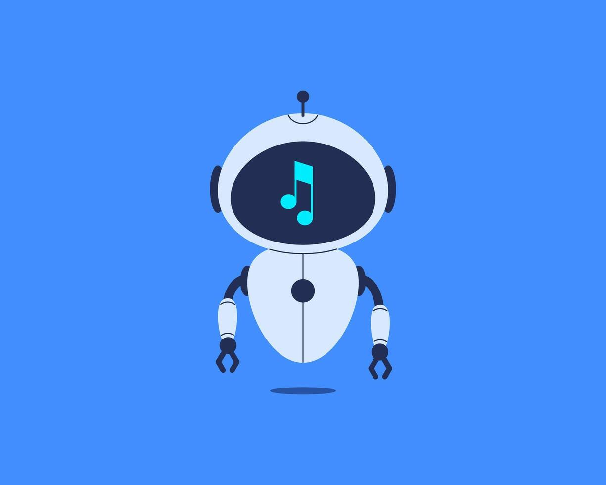 Robot with music note displayed on screen. illustration for AI, sound recognition, music tech and digital assistant design vector