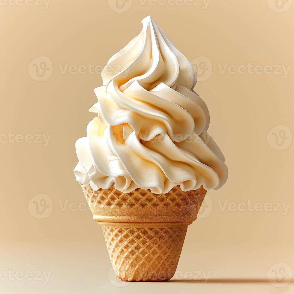 White ice cream cone with a swirl of cream on top photo