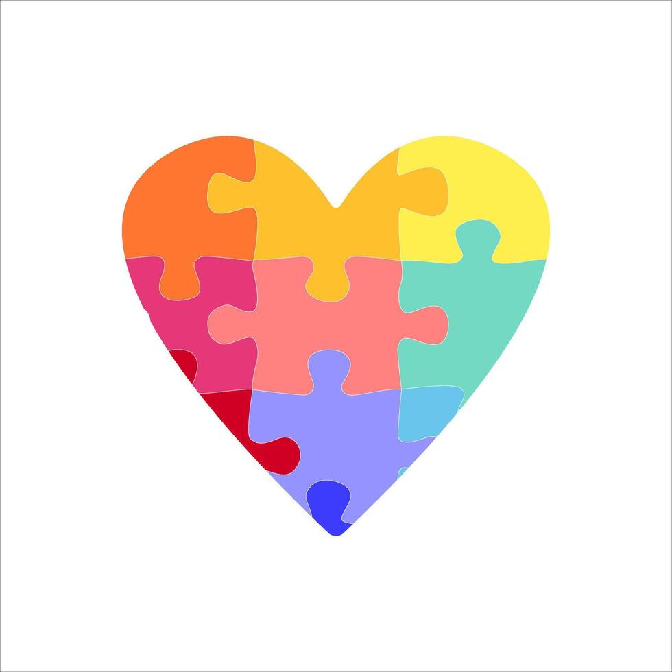 Love shape from colorful puzzle pieces. Symbol of love for autism or neurodiversity vector
