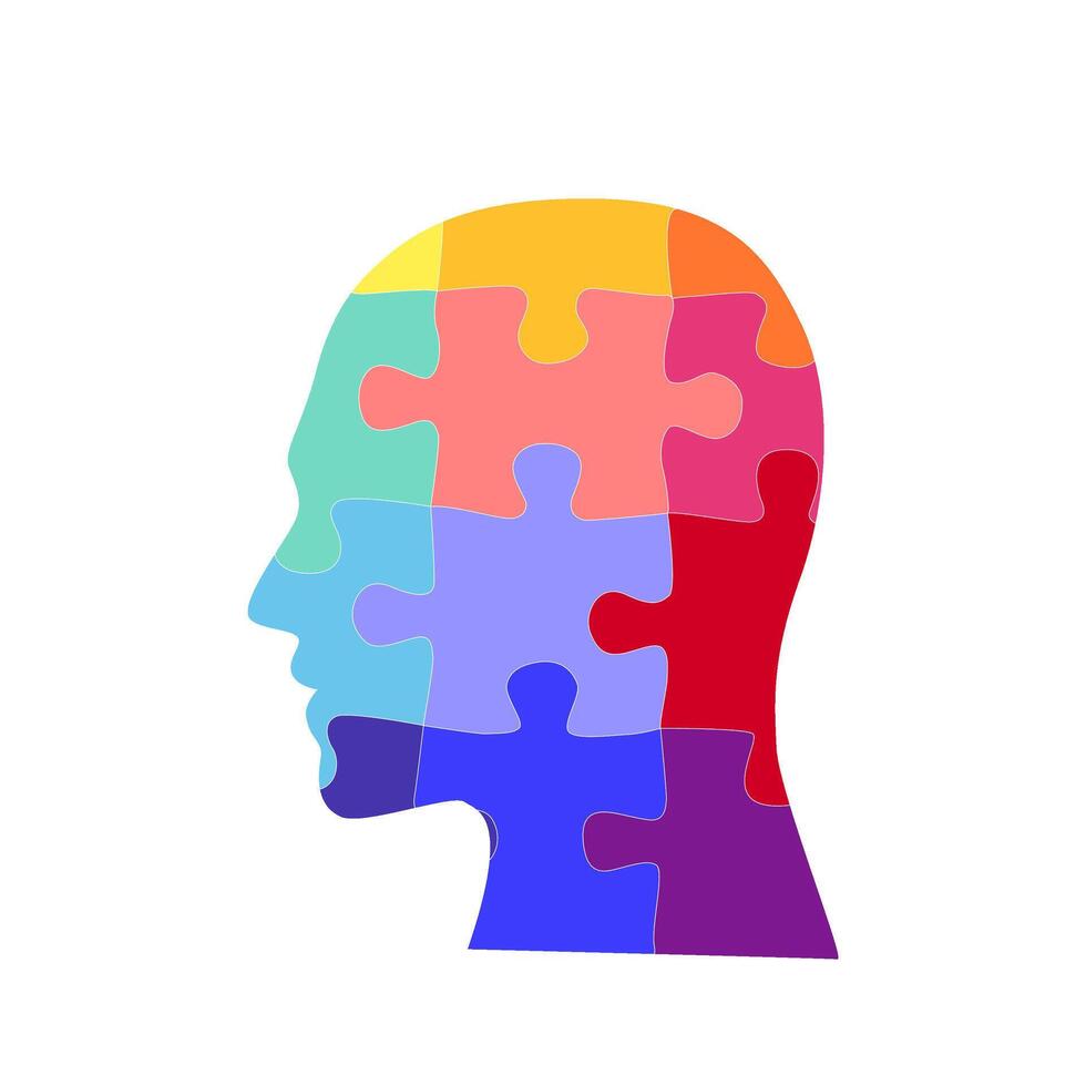 Head of colorful puzzle pieces. Celebration of World Autism Day vector