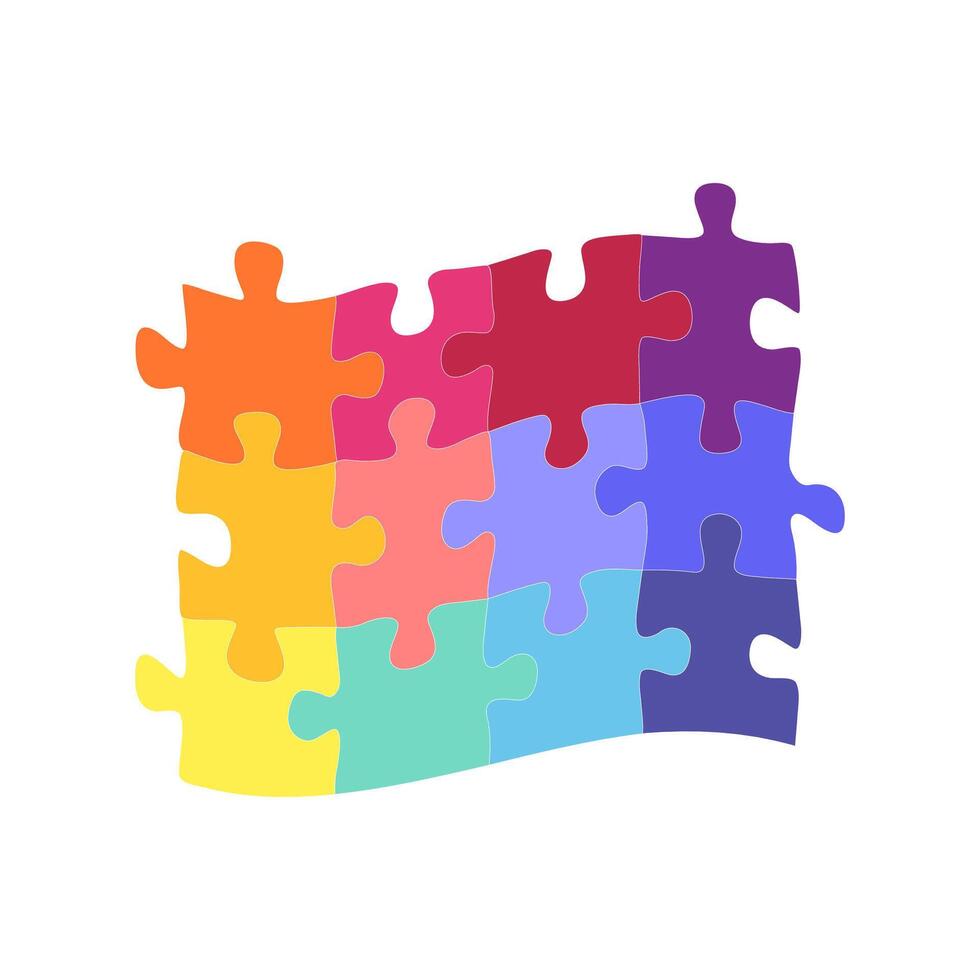 Flag Concept from colorful puzzle pieces. Symbol of togetherness for neurodiversity. Mind puzzle vector