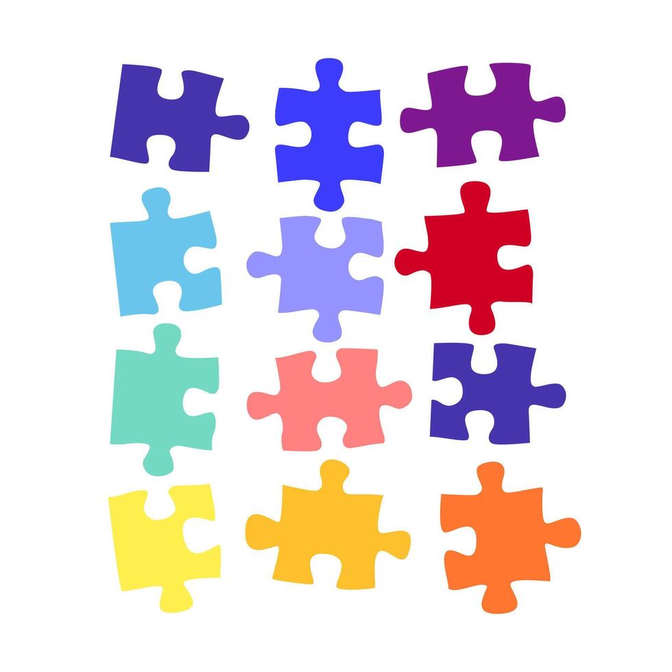 Colorful puzzle pieces collection. Neurodiversity symbol for autism in the world vector