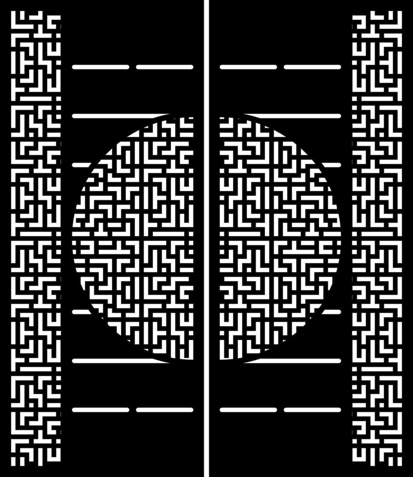 Intricate Geometric Maze Pattern Design on Black and White Door Panel vector