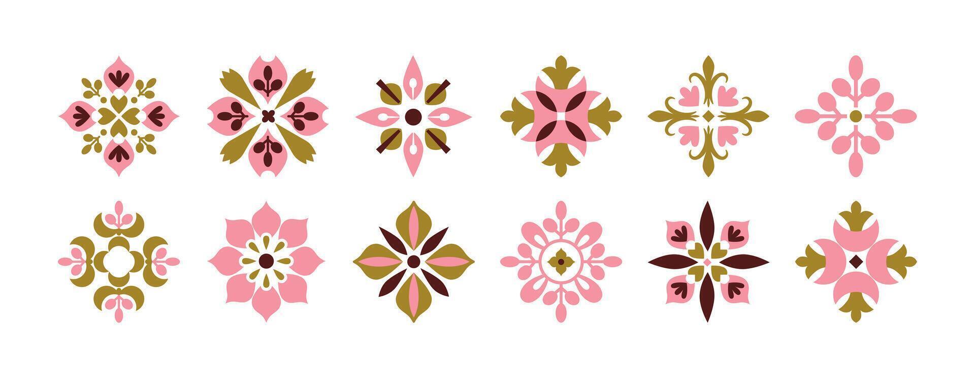 Oriental pattern drawing. Geometric tile element, symbol, icon. Retro vintage floral ornament. Mediterranean mosaic art. Folk ethnic motif. illustration. vector