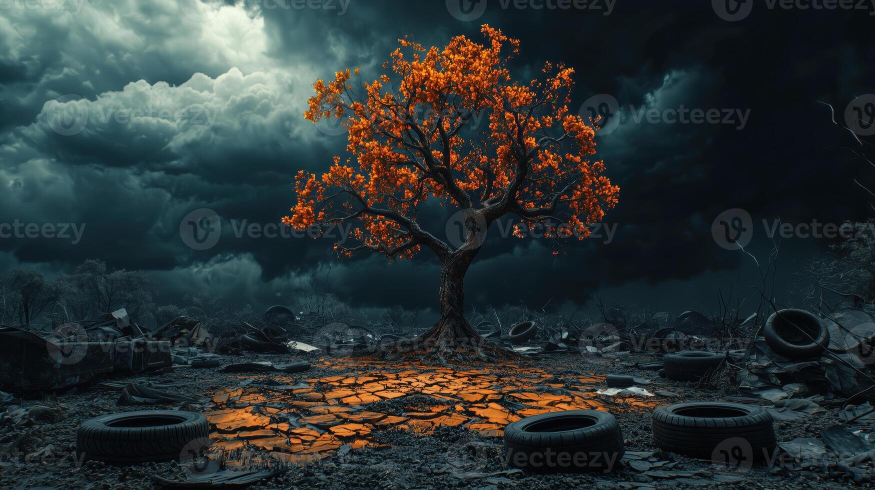 Stark Contrast of Withered Tree and Cracked Ground photo