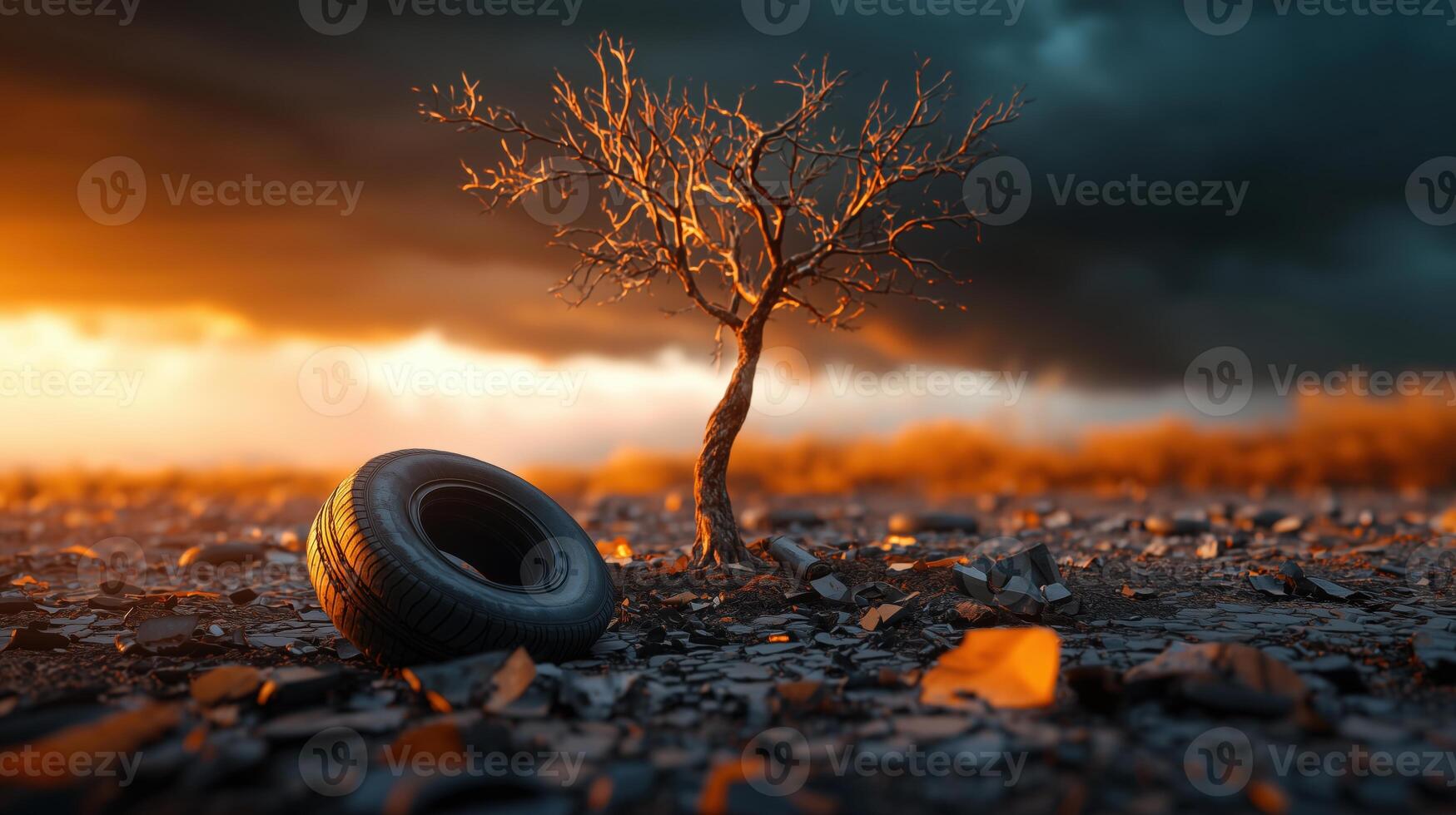 Withered Tree Symbolizing Nature's Struggle Against Pollution photo