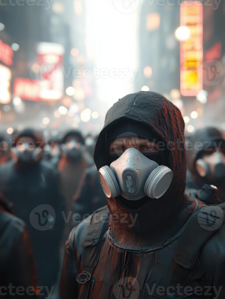Neon Lights Flickering in a Smog-Heavy Urban Environment photo