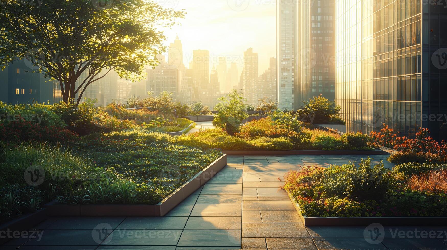 Lush Green Architecture in a Vibrant City Setting photo