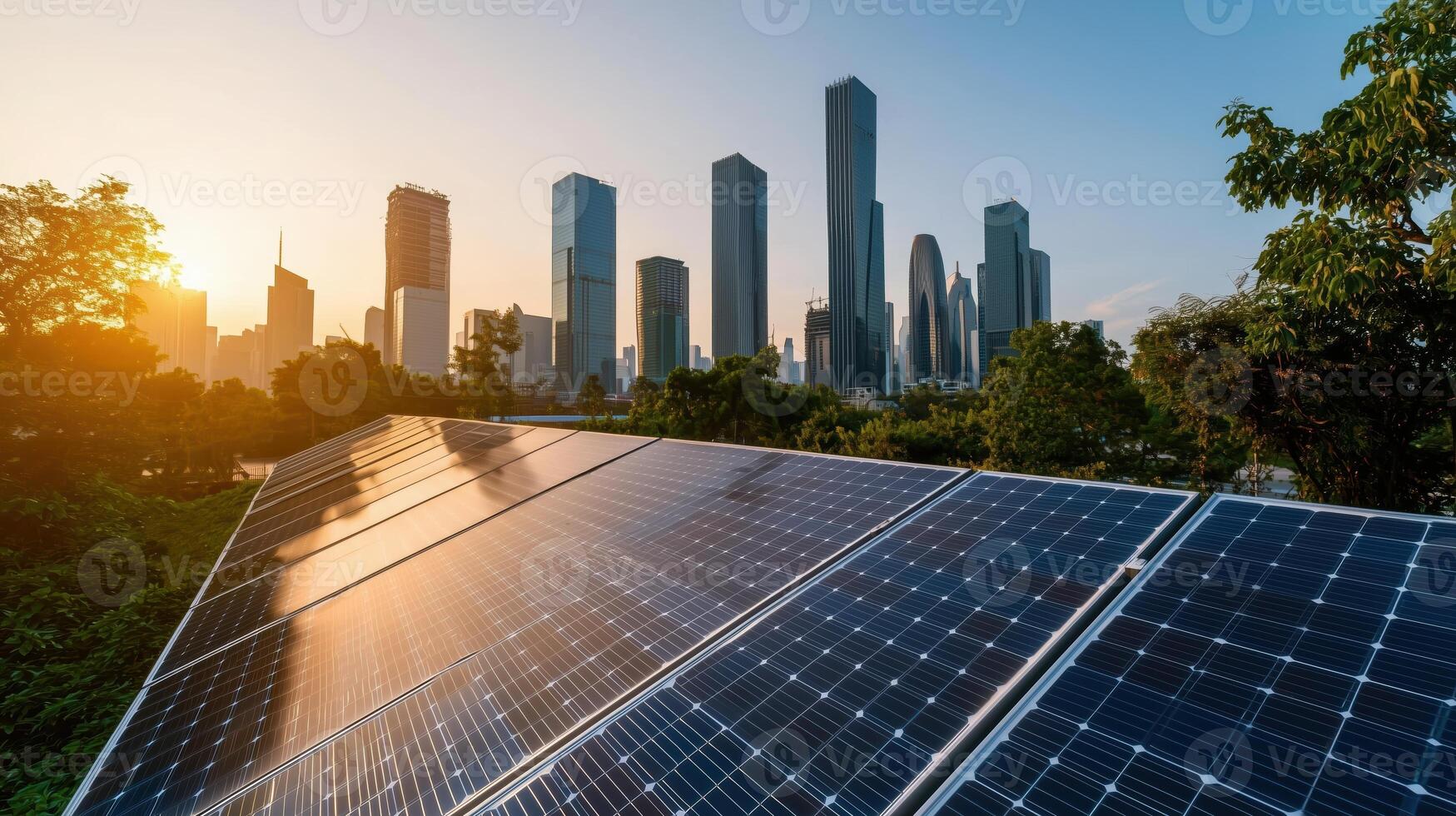 Dynamic Urban Scene Featuring Sustainable High-Rise Buildings photo