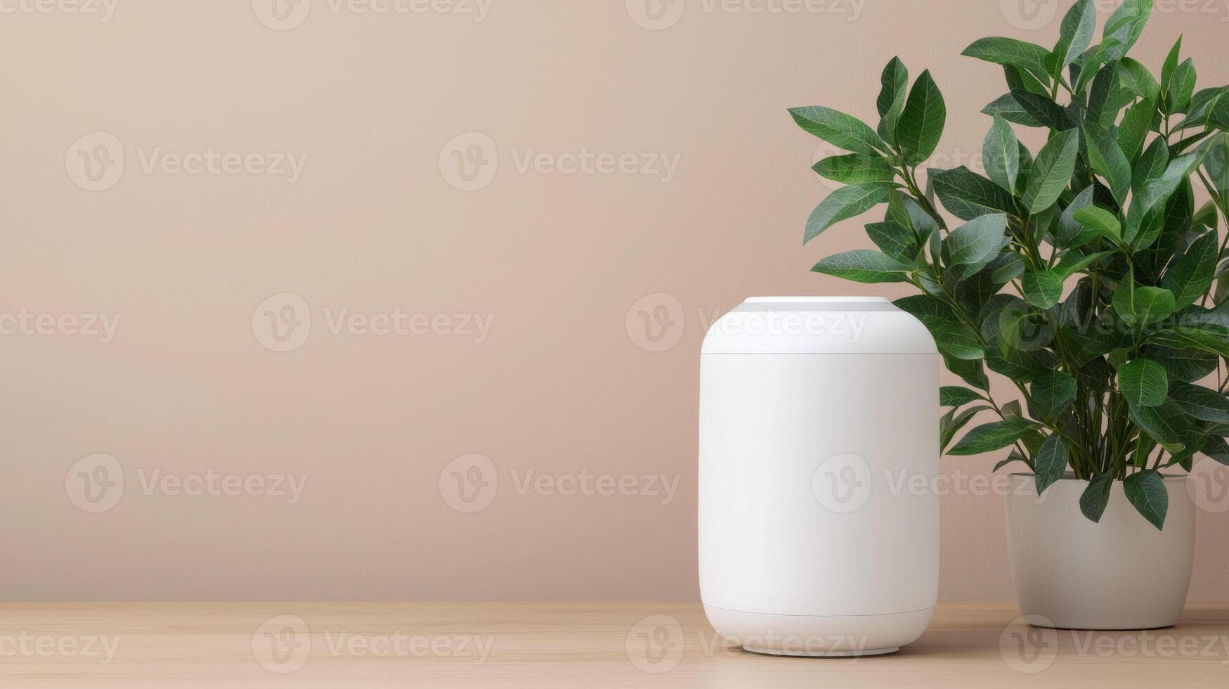 smart factory utilizes AI to enhance workflow efficiency with innovative designs like this sleek white device beside vibrant green plant photo