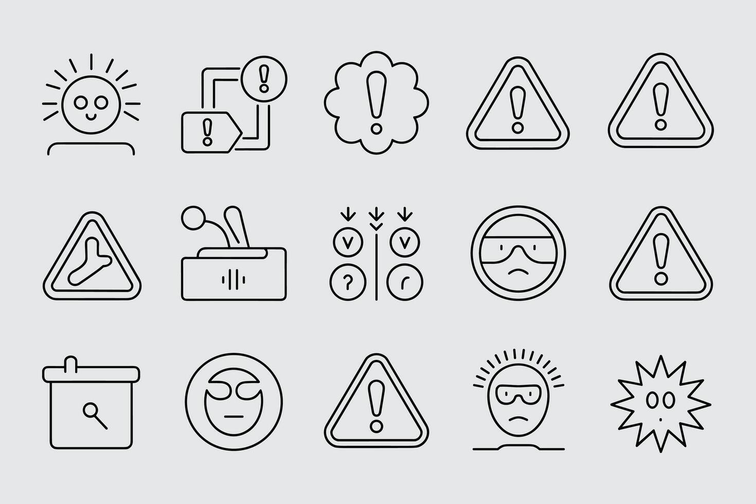 Set Of Diverse Danger And Warning Outline Icons With Different Elements vector