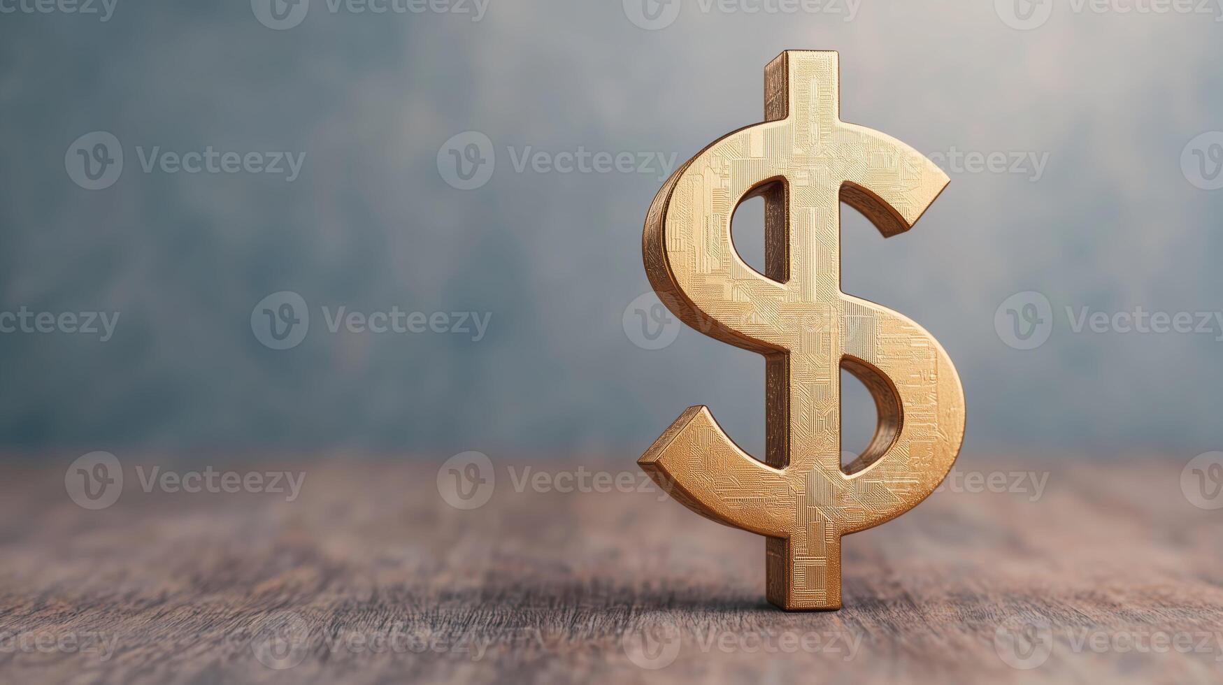 Golden currency symbol representing demand and import on wooden surface evokes sense of value and economic exchange photo
