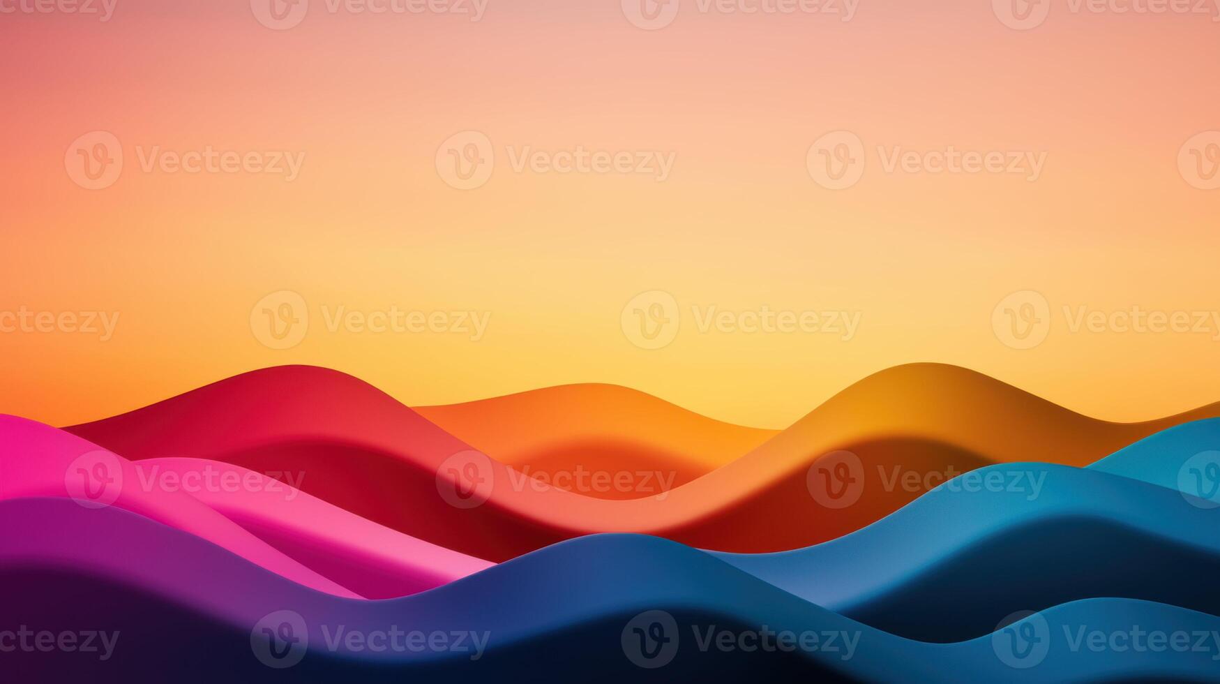 Vibrant waves of color create dynamic landscape, blending shades of pink, orange, and blue against warm sunset backdrop photo