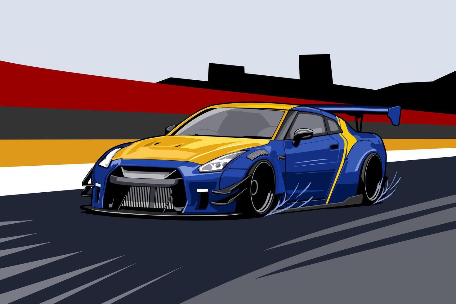 street race car with background design concept art vector