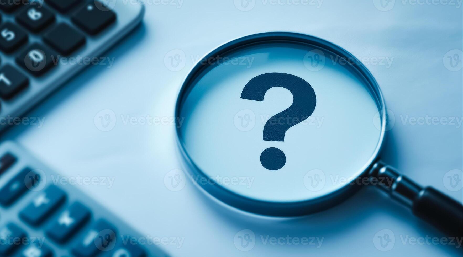 magnifying glass reveals a question mark symbolizing inquiry and investigation photo